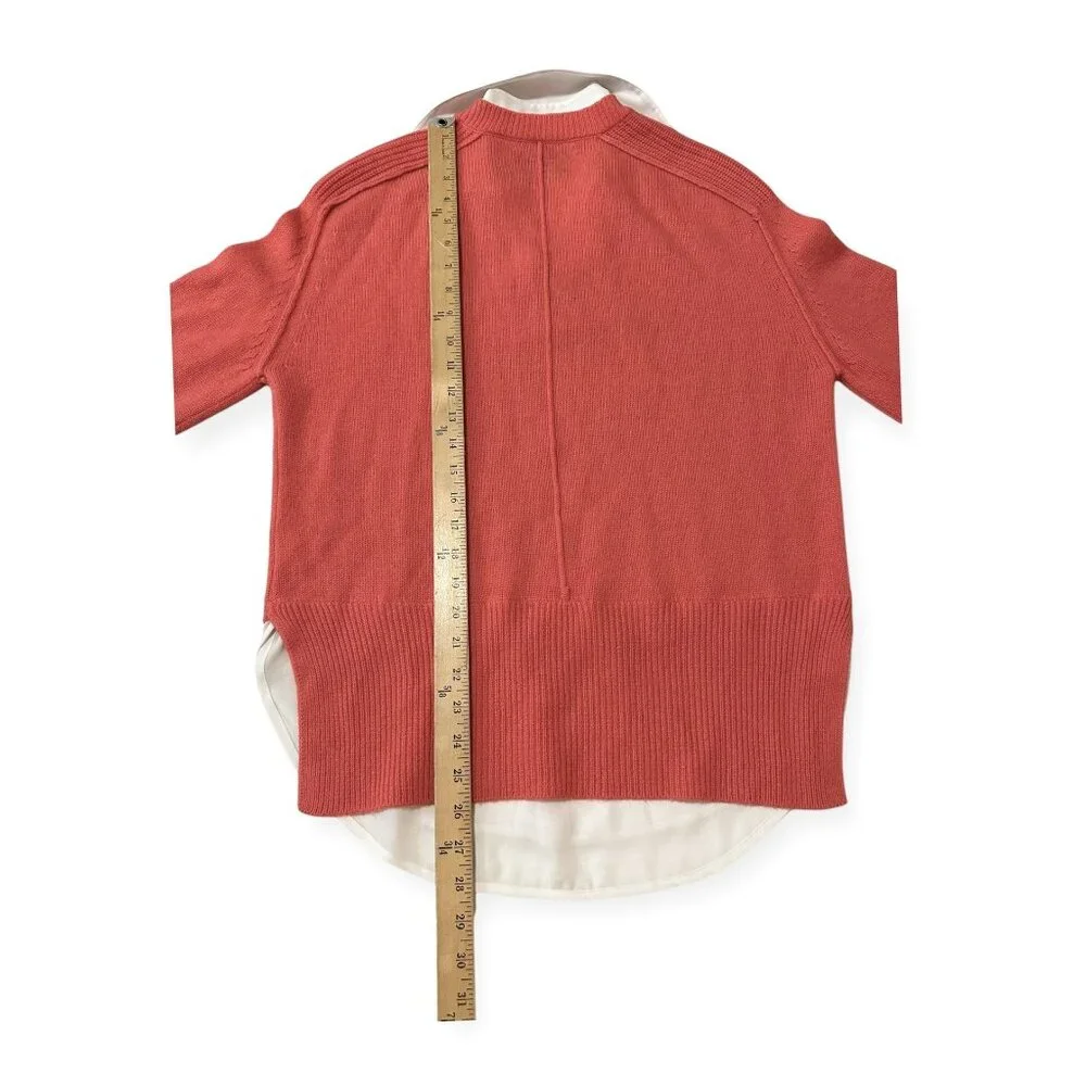 Brochu Walker The Looker Layered V-Neck Pullover Sweater. Size XS, Coral, white